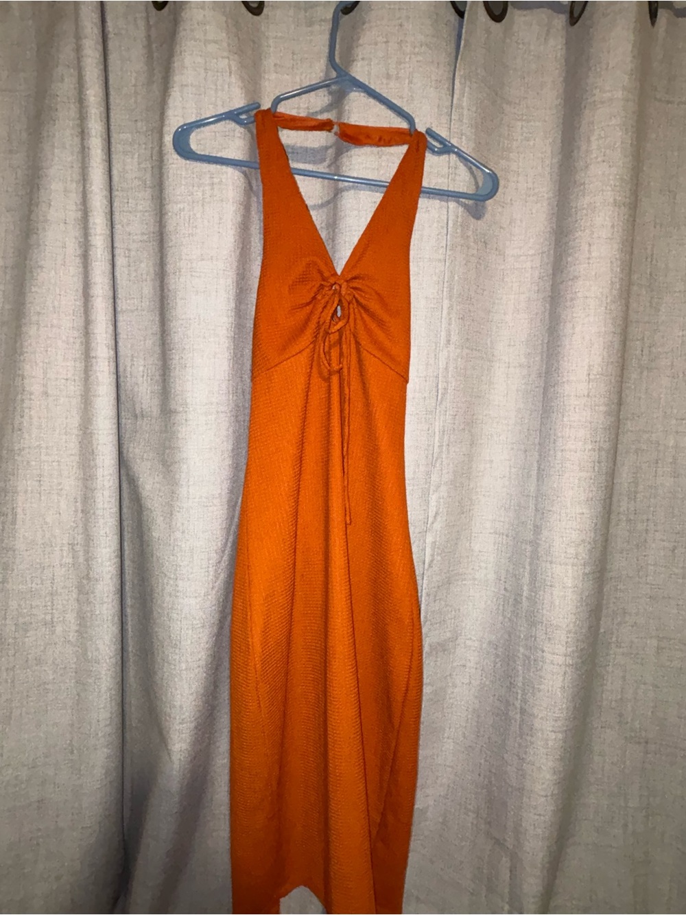 Sincerely Jules Orange Halter Midi Dress with Front Tie